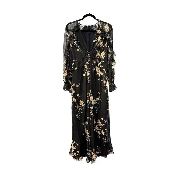 Zimmermann 1/ US 6 Maples $995 Feathery Silk Jumpsuit Wide Leg Maxi Dress Black - Picture 2 of 16